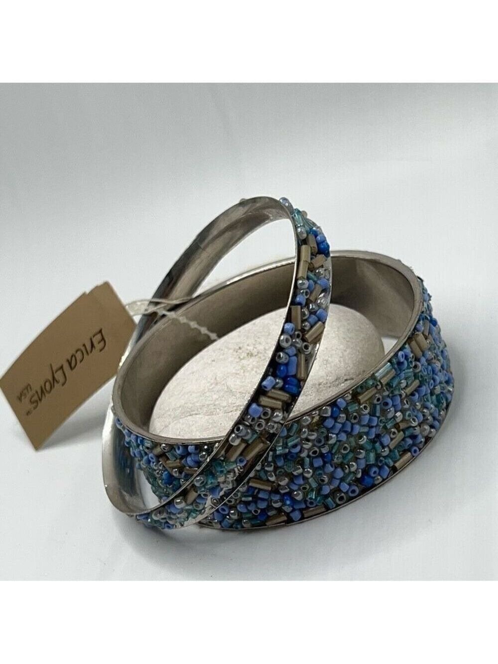 Silver Blue Beaded Bangle Set Erica Lyons